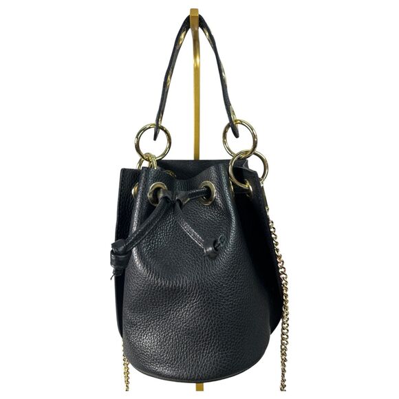 Italian Leather Gold Hardware Mini Drawstring Bucket Bag Satchel Crossbody - Picture 3 of 7